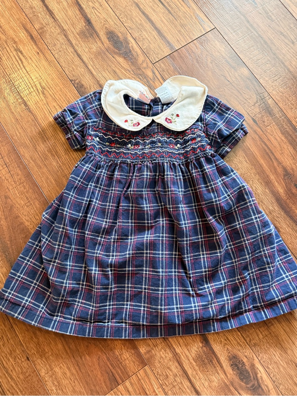 McKids Girls 2T Vintage Plaid Smocked Dress Embroidered Peter Pan Collar